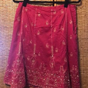 NWT Ann Taylor magenta/gold lined cotton skirt 10P
